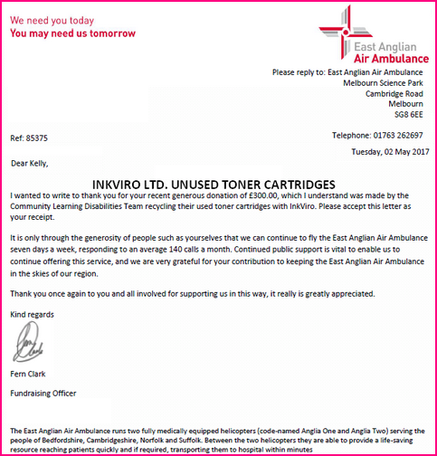 The Air Ambulance Charity-Unused Toners help support this cause