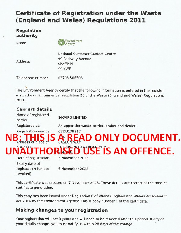Our Environment Agency Waste Carriers Licence